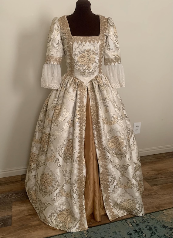 Gold and Cream Brocade French Gown Queen Charlotte Bridgerton Inspired  Renaissance Dress! Made for You - Etsy