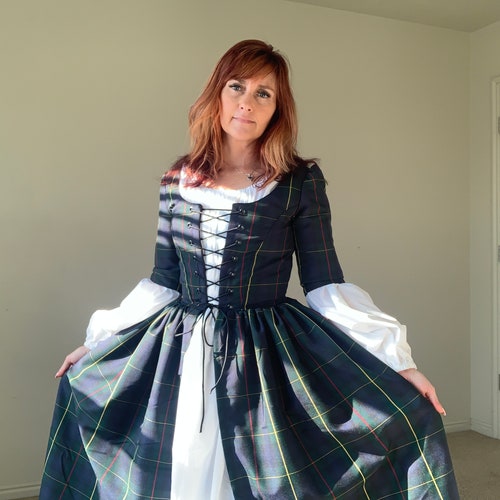Stewart Green Navy Tartan Plaid Renaissance Christmas Outlander Scottish Renaissance Gown Dress Made to Fit You! Other Tartans Available