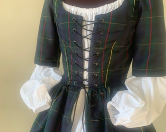Stewart Green Navy Tartan Plaid Renaissance Christmas Outlander Scottish Renaissance Gown Dress made to fit you! Other tartans available
