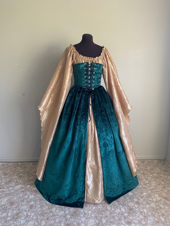 green emerald velvet dress Amazon.com: Fashion Corset Dress Women Sexy Green Offshoulder Long Lace  Sleeves Corset Top With Gothic Floral Skirt Sets Wedding Streetwear Plus  Size S6Xl,As Shown,S: Clothing, Shoes & Jewelry
