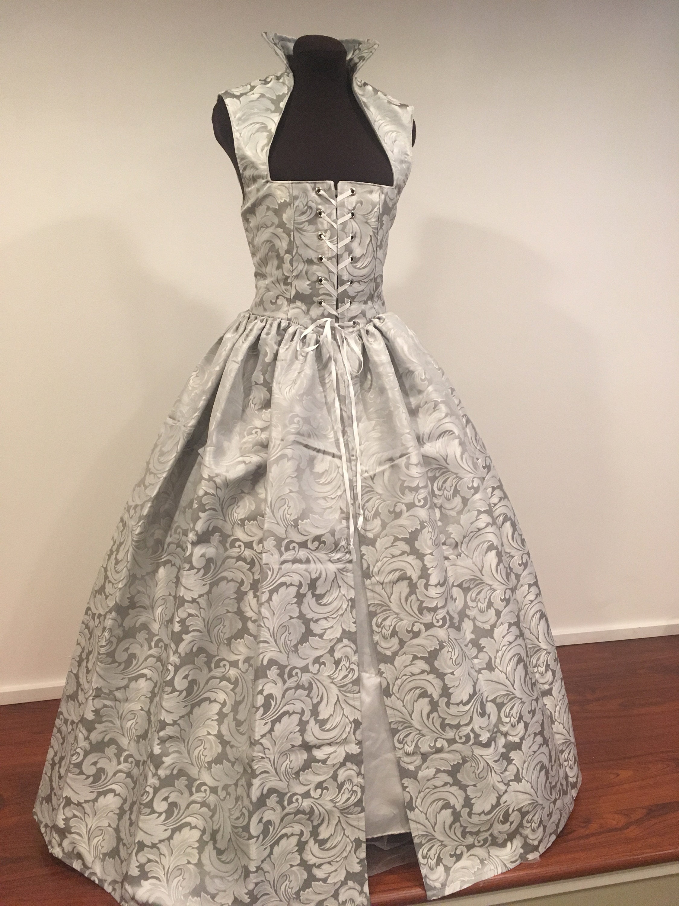 Silver Renaissance fantasy wedding dress over gown made to order! Small Ready to Ship! 32 bust/28 waist