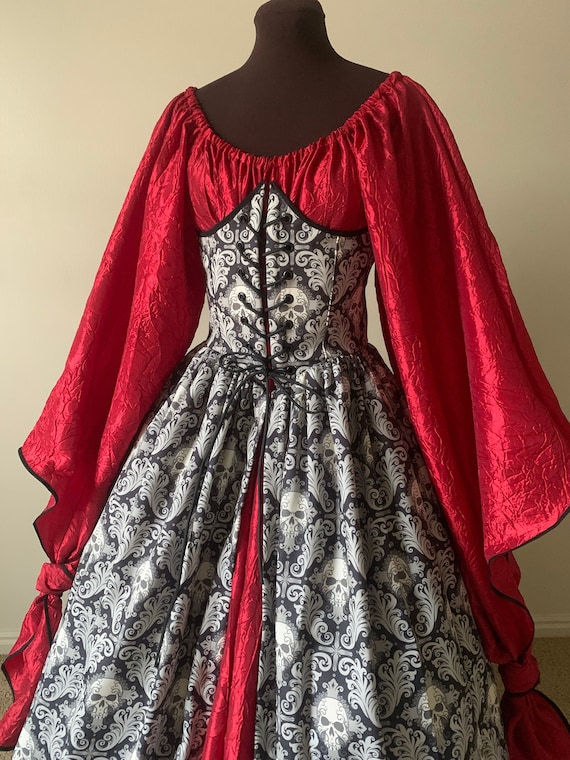 knee length dresses for ladies Venus Brocade Underbust Corset- Red And Black Lace Corset Dress- Gothic Red  And Black Dress – Corsets Queen EU main image 1