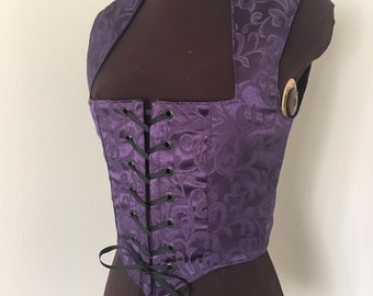 Dark Purple Brocade Pirate Renaissance Bodice for costume or cosplay Ready to ship Bust 32 waist 28