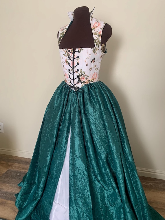 Pink Rose bud and light blue bodice w/attached green skirt Renaissance Fantasy Renaissance Gown Dress Made to Fit you!