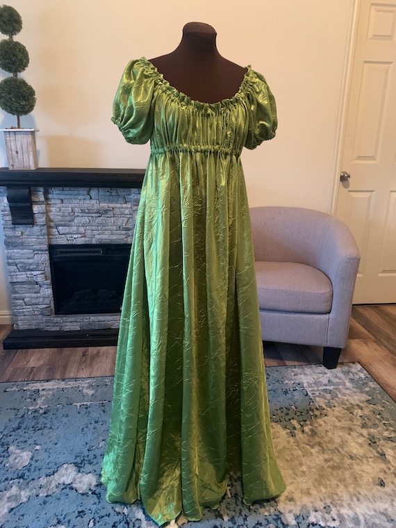 Apple Green Full-length Taffeta Dress Renaissance Regency short sleeves Cosplay Pride and Prejudice Jane Austen