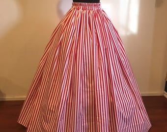 Christmas Red White Stripe SKIRT! Dickens Mrs. Claus, Renaissance, Civil War, Cosplay, Victorian costume choose your size