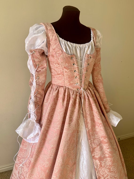 Pink Renaissance Fantasy Renaissance Over Gown Dress Gauntlet Sleeves and White chemise made for you! other colors available too!