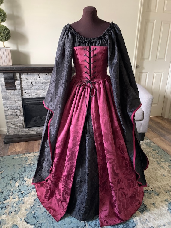 Burgundy Wine Corset Gown and Black Gothic Sorceress Angel Chemise Fantasy  Renaissance Over Gown Dress Custom Made for You - Etsy Sweden