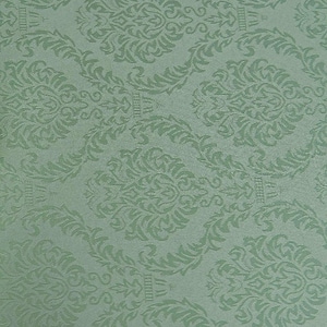 Puede incluir: Una tela verde con un patr&oacute;n damasco repetido. El patr&oacute;n es un dise&ntilde;o floral estilizado con un motivo central que se asemeja a una corona.