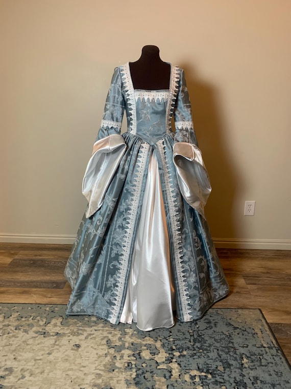 Blue Gray and White Winter Renaissance Gown Wedding Dress Great Sleeves  Made to Order!