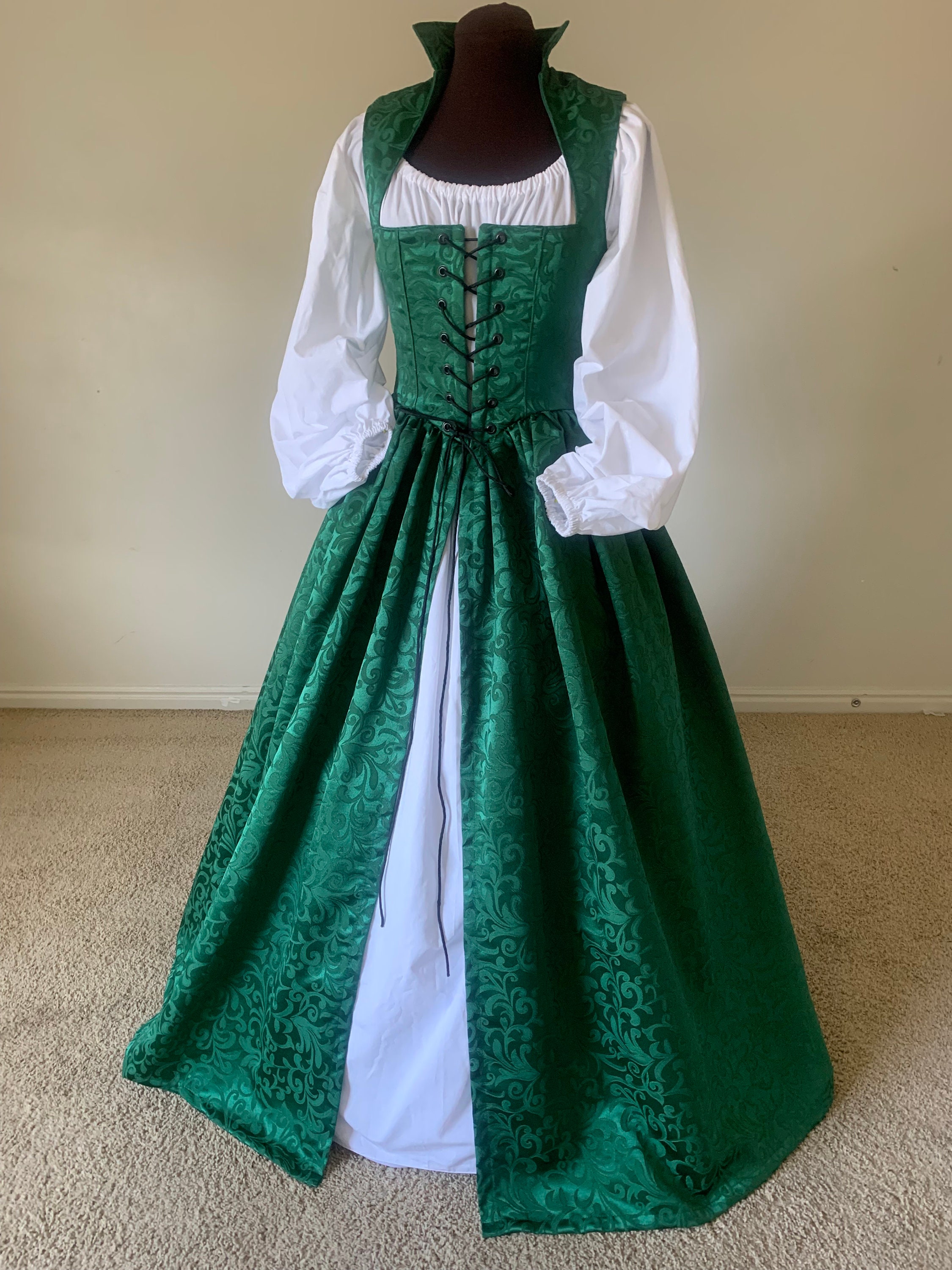 Hunter Green Damask Irish Renaissance Over Gown Dress Made to Fit You!!! Limited Quantity Sage Green Also Available! - Etsy Hunter Green Damask Irish Renaissance Over Gown Dress Made to Fit You!!! Limited Quantity Sage Green Also Available! - Etsy