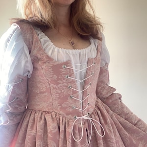 Pink Renaissance Fantasy Renaissance Over Gown Dress Gauntlet Sleeves ...