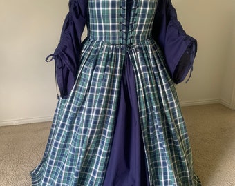 Green and Blue Tartan Plaid Renaissance Celtic Irish Scottish Renaissance Gown Dress ready to ship! Plus Size!