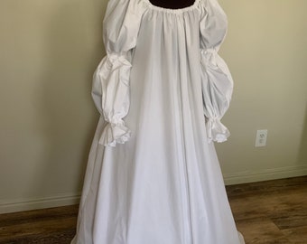 White Cotton Renaissance lady Pirate Style Chemise Under dress Gown Other Colors black, purple, gray, blue