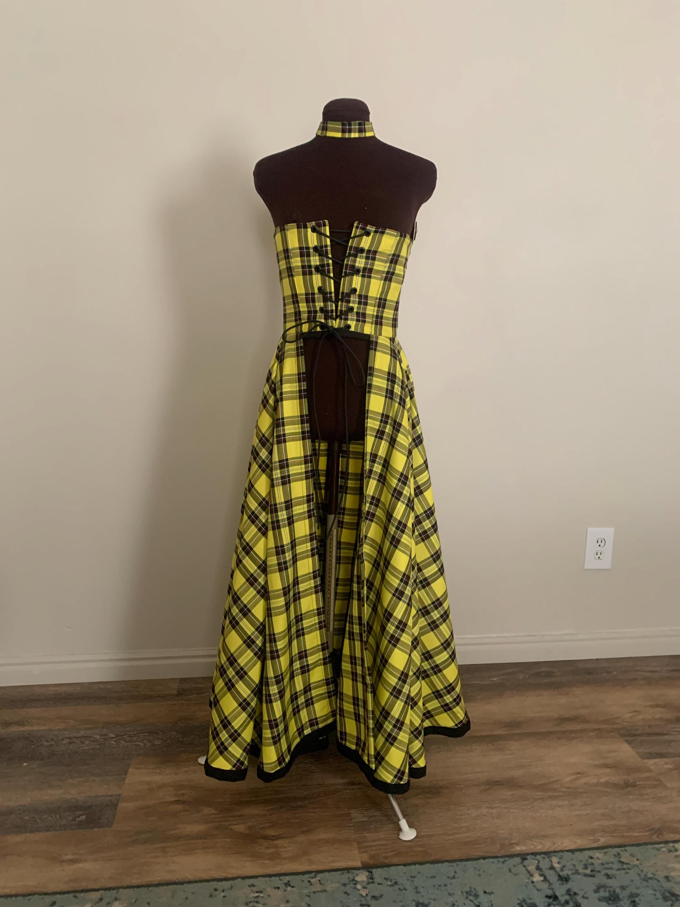 Taylor Swift VMA Inspired Yellow Black Plaid Tartan Corset