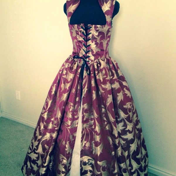 New Brocade! Wine Red and Gold Renaissance dress over gown made to order Black and Gold too