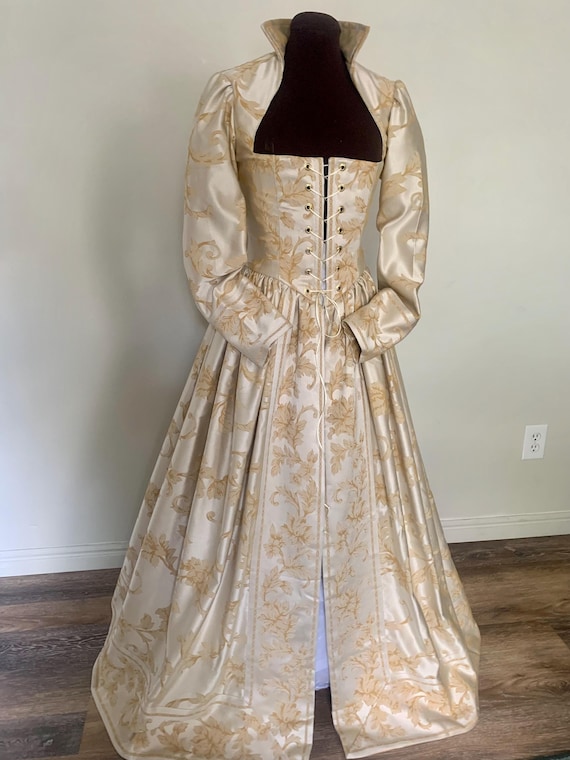 cream renaissance dress Champagne Gold and Cream French Renaissance Over Dress Sleeves Choose your Fabric and Size