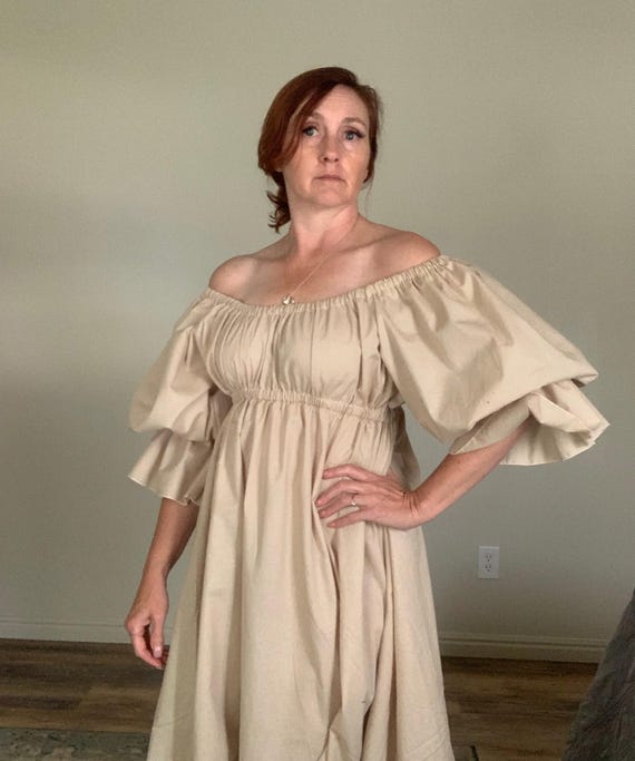 beige renaissance dress Renaissance Cottagecore Cotton Floral Print Maxi Corset Dress with Sleeves Beige / L/Fit Bust: 40.2"-41.3", Shoulder: 15.0"