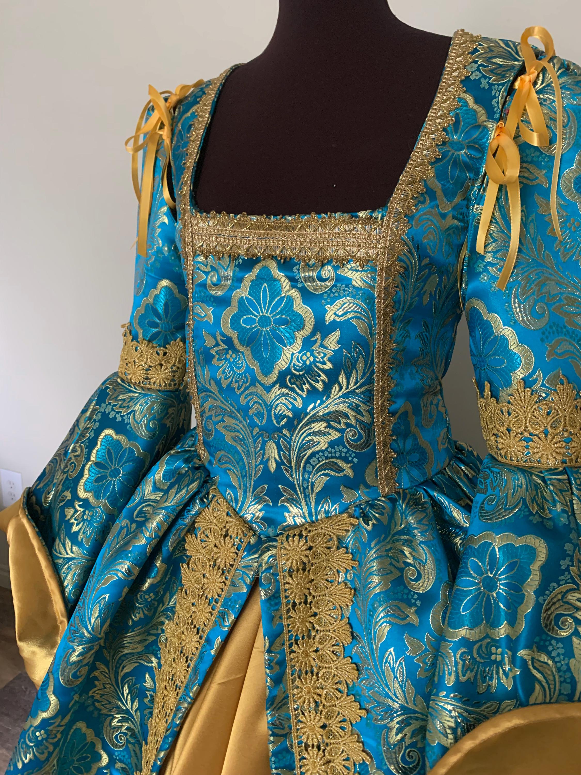 turquoise blue and gold dress Darcy Long Tunic Dress in Midnight Garden and Gold Embellishment, 8 main image 1