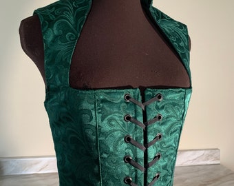 Hunter Green Brocade  Renaissance Bodice for costume or cosplay! irish celtic ready to ship s/m