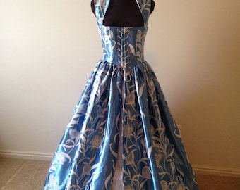 Pale Blue and white Fantasy Renaissance Over Gown Dress made for you. Pink available too!