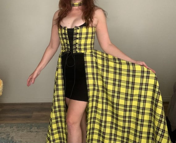 テイラースウィフト パドルセット Taylor Swift VMA Inspired Yellow Black Plaid Tartan Corset