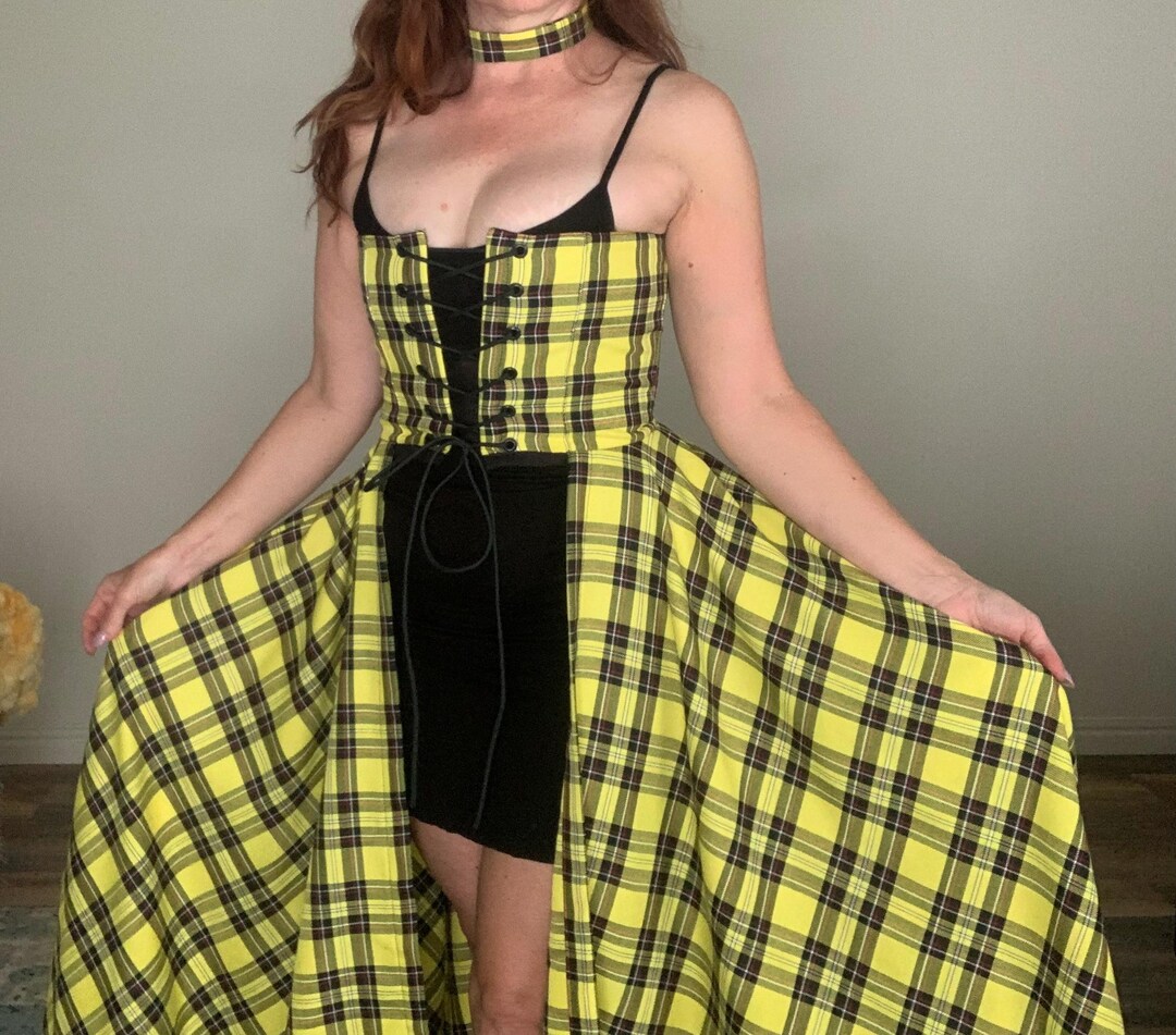 テイラースウィフト パドルセット Taylor Swift VMA Inspired Yellow Black Plaid Tartan Corset
