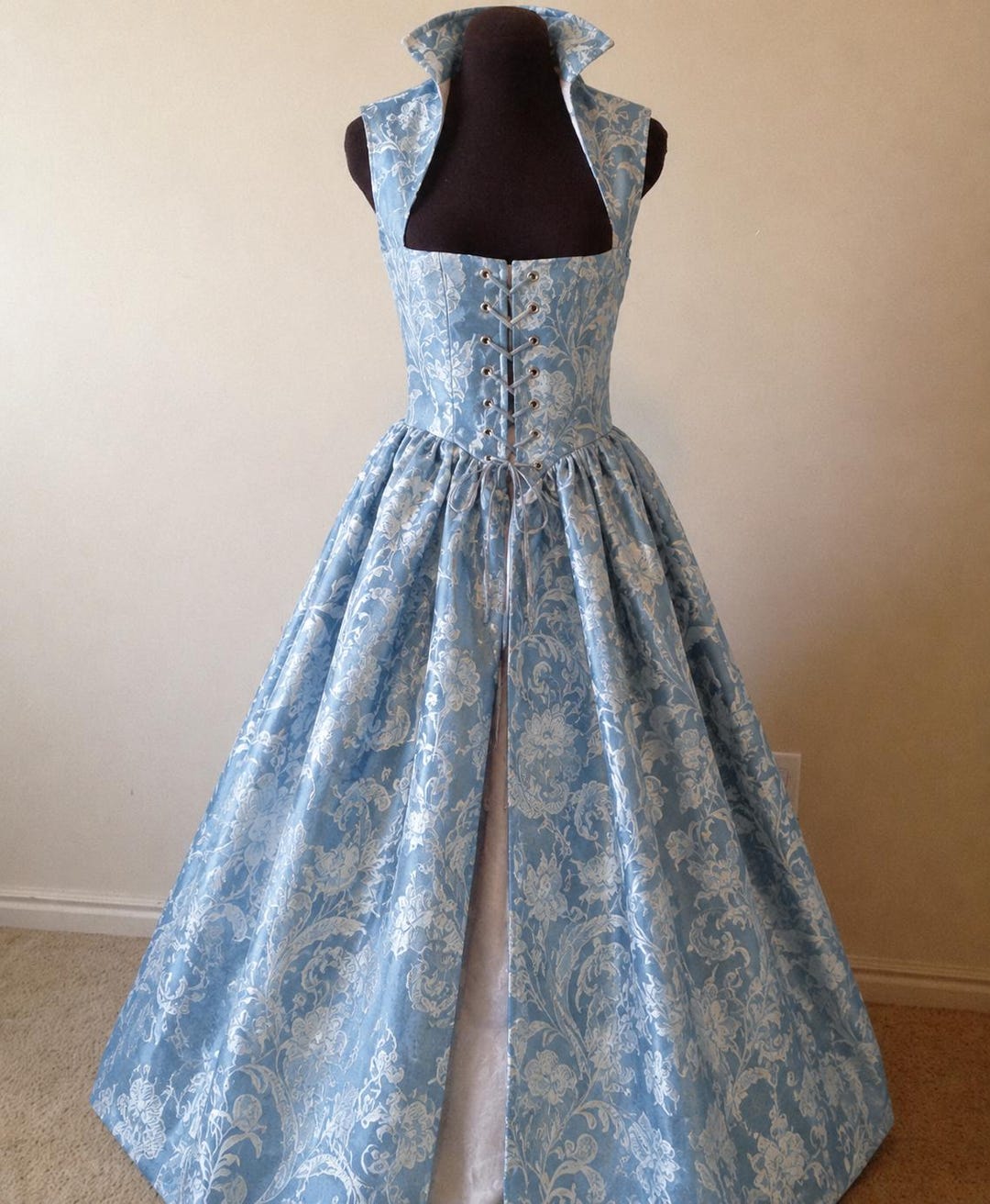 blue and white fantasy dress Light Blue Princess V Neck Low Back Tulle Prom Dress, Blue Evening Dre
