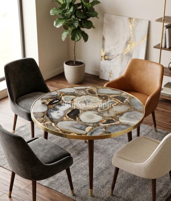 Agate Coffee Table | Natural Gemstone Center Table | Luxury Stone Furniture | Handmade Living Room Decor
