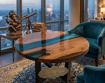 Round Epoxy Table Top | Custom Wood Resin Table Top | Handmade Round Dining Table Top | Table Top Only