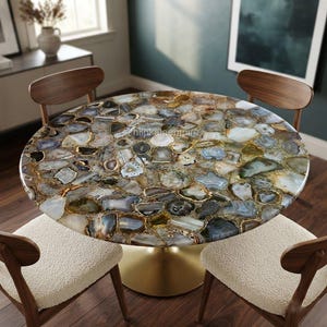 Mesa de centro de ágata natural hecha a mano, muebles de lujo con piedras preciosas para la sala de estar.
