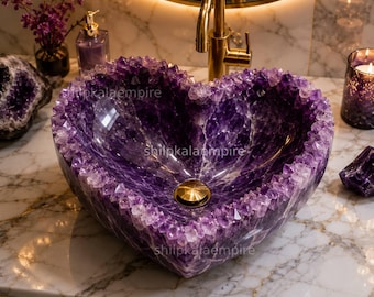 Handgefertigtes Amethyst Herz Waschbecken: Luxus Kristall Badezimmer Dekor Becken