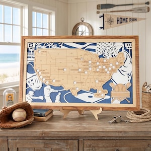 Personalized Baseball Stadium Map, MLB Stadium Tracker, Wooden Ballpark Travel Map, Stadium Bucket List, Baseball Fan Gift for Dad
