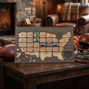 Personalized NFL Stadium Photo Frame – Dark Wood Wall Decor, Custom Football Team Gift, Sports Memory Display