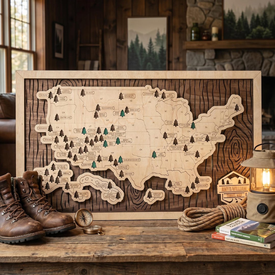 Personalized US National Park Map – Wooden Travel Tracker, Custom