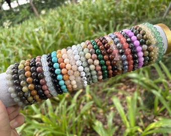 Pulsera de cuentas de cristal natural, pulsera elástica de piedras preciosas hecha a mano, elegante joyería para el día a día, regalo para mujeres y hombres, accesorio de muñeca apilable