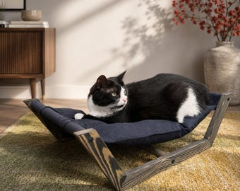 Cat Window Lounger, Portable Wooden Cat Hammock Bed for Sunny Spots, Washable Cushion, M and L Cat Sizes
