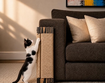 Sectional Couch Cat Scratcher, Sofa Corner Scratch Post, Reversible Pine Wood Furniture Protector