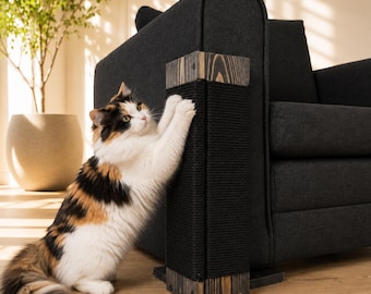 Cat Scratching Post for Sofa and Chair Arms, Furniture Protector for Cats, Armrest Scratch Guard, Reversible Pine Wood Cat Post