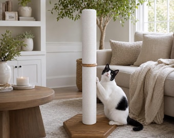 Tall Cat Scratching Post for Large Cats, Stable Floor Cat Pole with Natural Pine Wood Base and Wear Resistant Rope