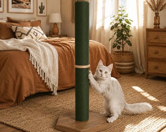 Space Saving Cat Scratching Post, Freestanding Floor Cat Pole with Eco Wood Base and Durable Rope for Indoor Cats