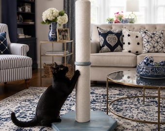 Eco Cat Scratching Post, Natural Wood Floor Cat Pole with Durable Jute or Cotton Rope, Gift for Cat Lovers