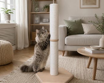 Cat Scratching Post for Furniture Protection, Tall Floor Cat Pole with Stable Wood Base and Durable Rope Wrap