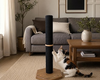 Natural Pine Wood Cat Scratching Post, Eco Friendly Floor Cat Pole with Durable Jute or Cotton Rope Surface