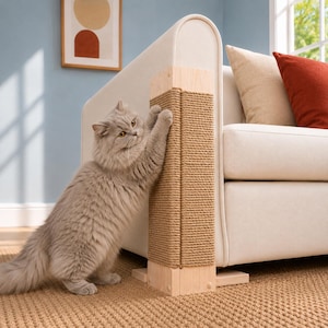 Rascador moderno para gatos, protector de brazos de sofá, protector de muebles de madera y cuerda ecológica multicolor