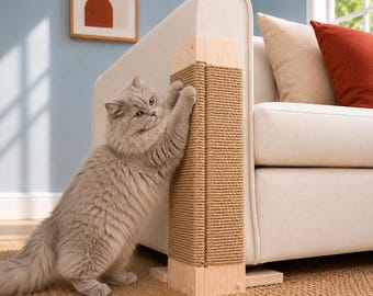 Modern Couch Cat Scratching Post, Sofa Arm Protector, Multi Color Eco Wood and Rope Furniture Guard