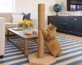 Minimalist Cat Scratching Post, Tall Freestanding Cat Pole with Eco Wood Base and Wear Resistant Rope