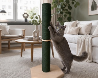 Stable Cat Scratching Pole for Active Cats, Floor Standing Wooden Cat Post with Durable Jute or Cotton Rope