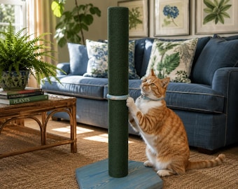 Handmade Wooden Cat Scratching Post, Premium Floor Cat Pole with Natural Pine Wood and Durable Rope Wrap