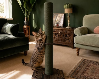 Stabiler Katzenkratzbaum, hoher Bodenkratzbaum mit Plattform aus Öko-Holz und strapazierfähigem Jute- oder Baumwollseil